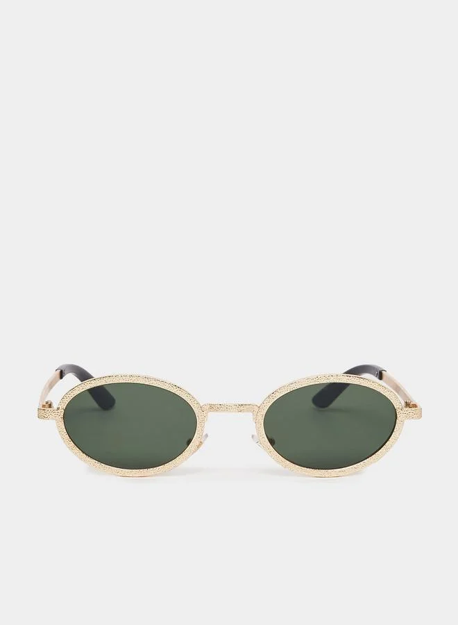 Styli Textured Frame Round Sunglasses