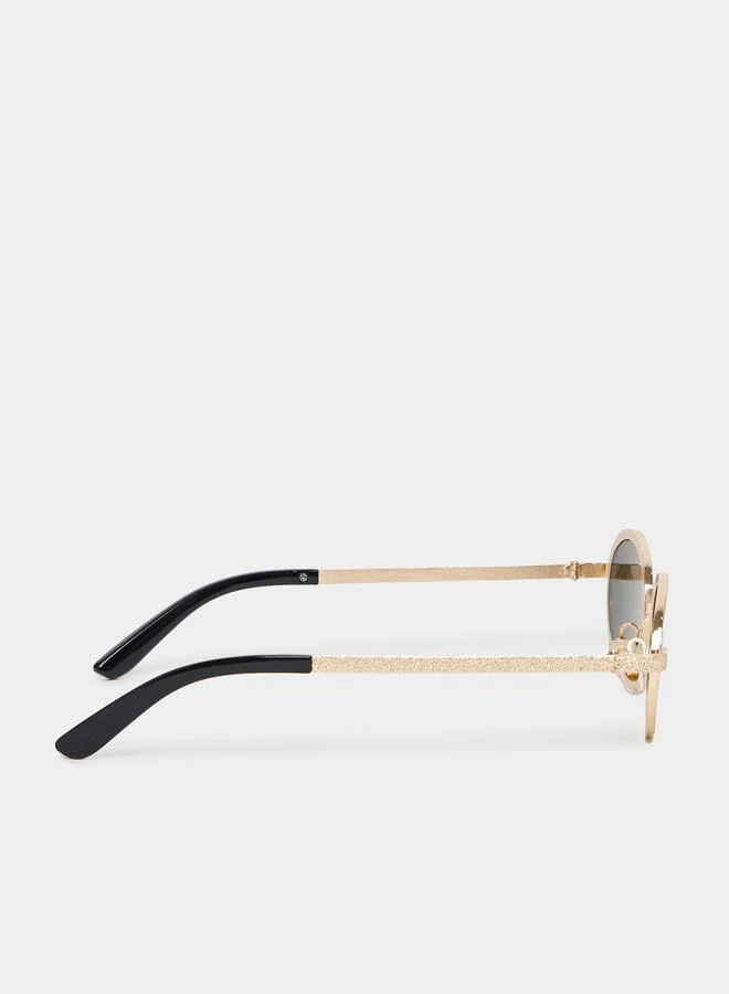 Styli Textured Frame Round Sunglasses