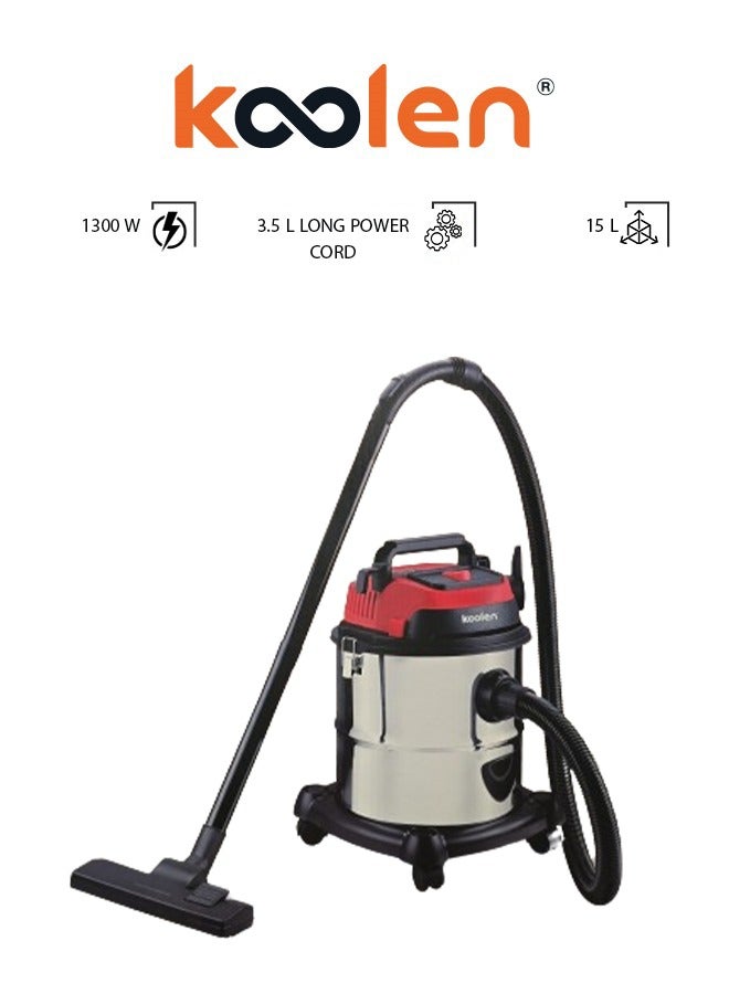 KOOLEN Wet And Dry Vacuum Cleaner 15 L 1300 W 806101007 Black/Red/Silver - Image 1