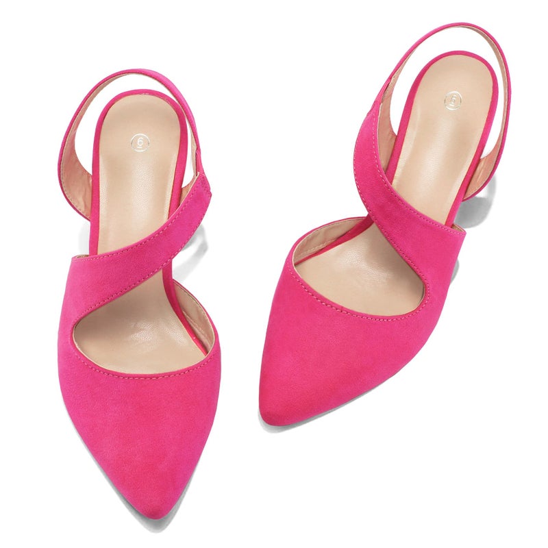 mysoft Women's Dress Shoes Low Heels 2 inch Kitten Pumps Slingback Wedding Party Medium/Wide Width Shoes Hot Pink - Image 5