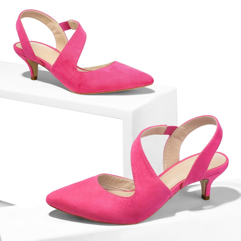 mysoft Women's Dress Shoes Low Heels 2 inch Kitten Pumps Slingback Wedding Party Medium/Wide Width Shoes Hot Pink - Image 3