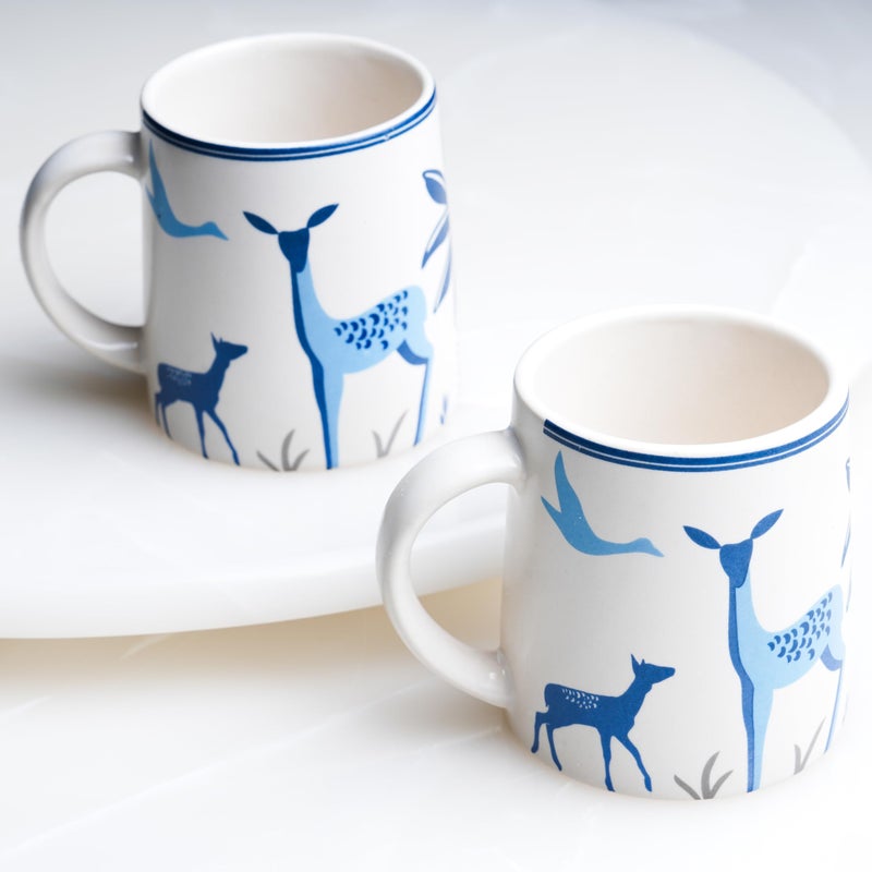 CRAF10 Blue Stag Coffee Tea Mugs Sets of 2 and 1 Tray, 330 ML, Microwave & Dishwasher Safe - Image 3