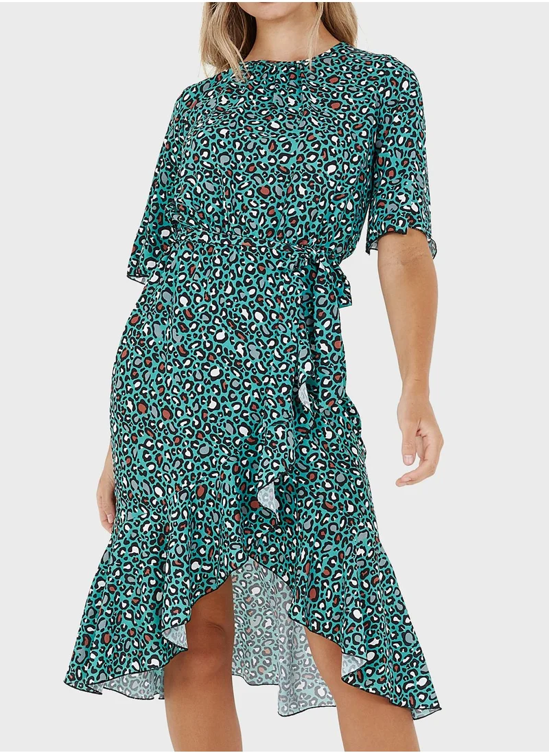QUIZ Wrap Front Angel Sleeve Dress