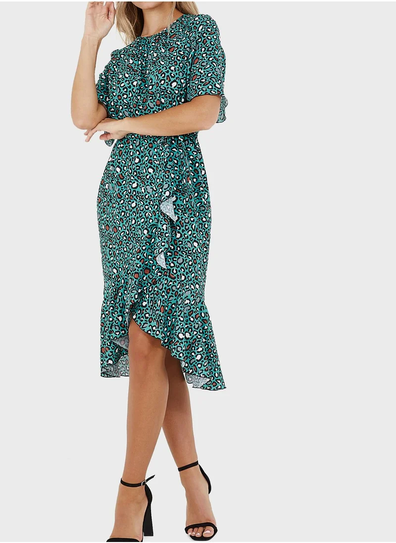 QUIZ Wrap Front Angel Sleeve Dress