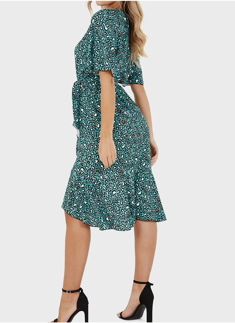 QUIZ Wrap Front Angel Sleeve Dress
