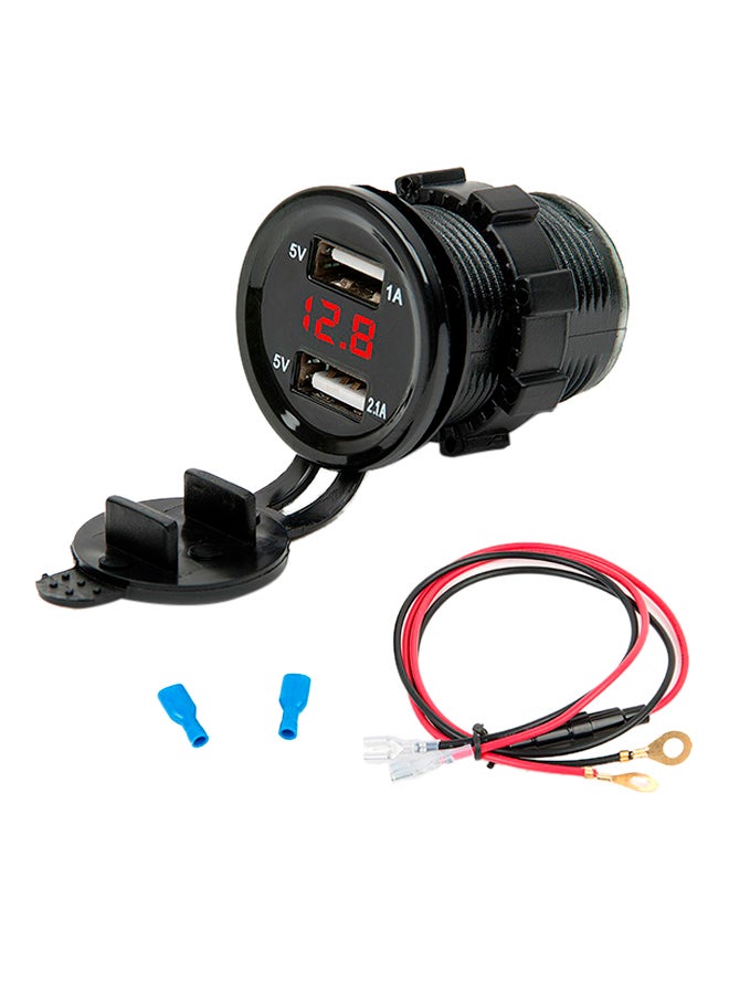 Loquat Dual USB LED Car Charger With Digital Voltmeter Monitor Red - Image 1