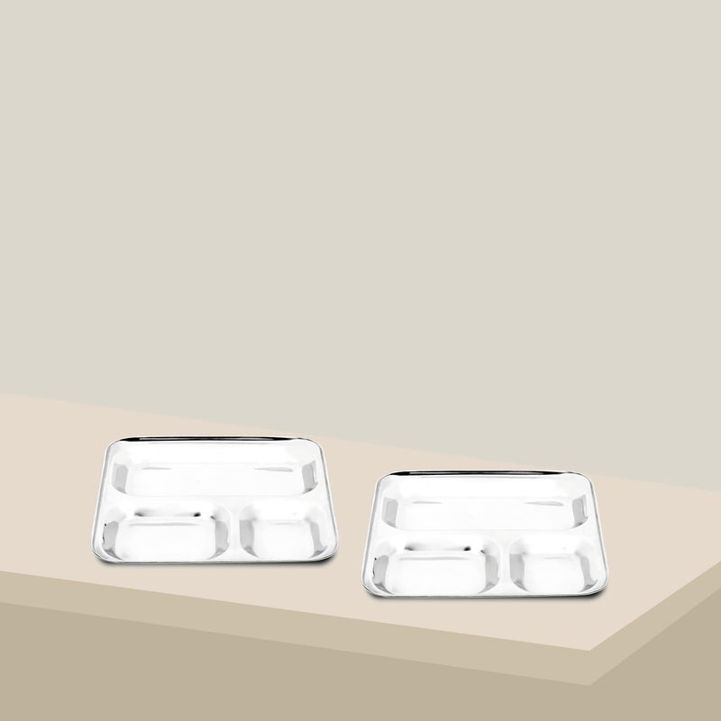 TORPPEZA 3 in 1 Divided Partition Heavy Plate Stainless Steel Plate, Dinner Tray, Deep Compartment, Bhojan, Heavy Gauge (Pack of 1 | 9.5 x 9.5 Inch|345gm Each Plate)… - Image 2