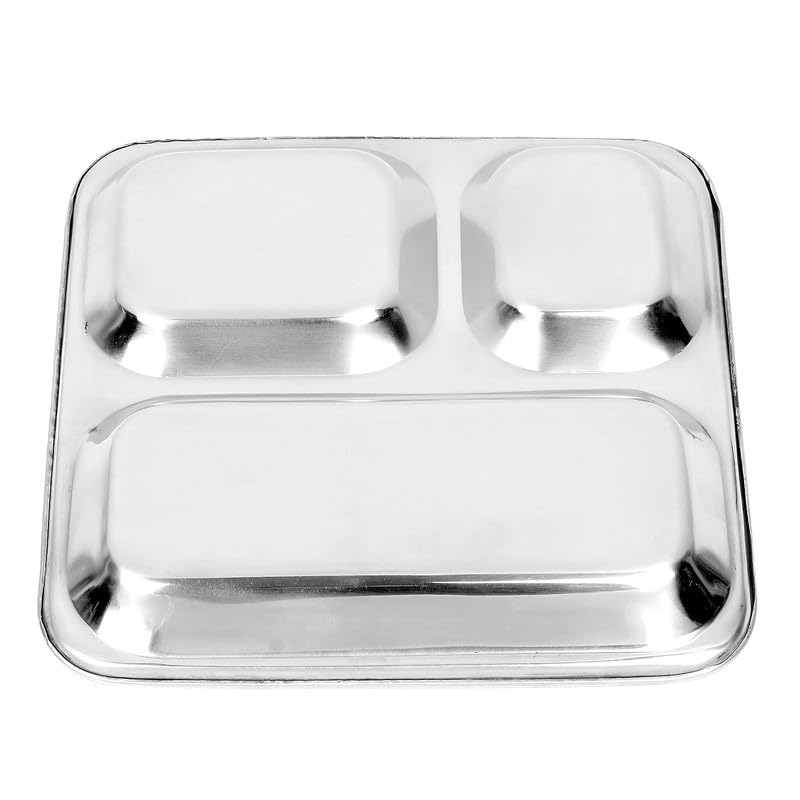 TORPPEZA 3 in 1 Divided Partition Heavy Plate Stainless Steel Plate, Dinner Tray, Deep Compartment, Bhojan, Heavy Gauge (Pack of 1 | 9.5 x 9.5 Inch|345gm Each Plate)… - Image 4