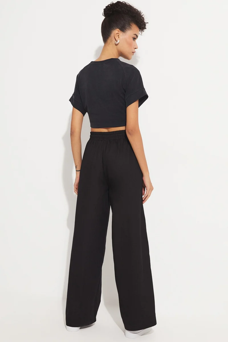 JUNE Women's Exclusive Relaxed Cut Wide Leg/Wide Leg Elastic Waist 100% Cotton Woven Trousers
