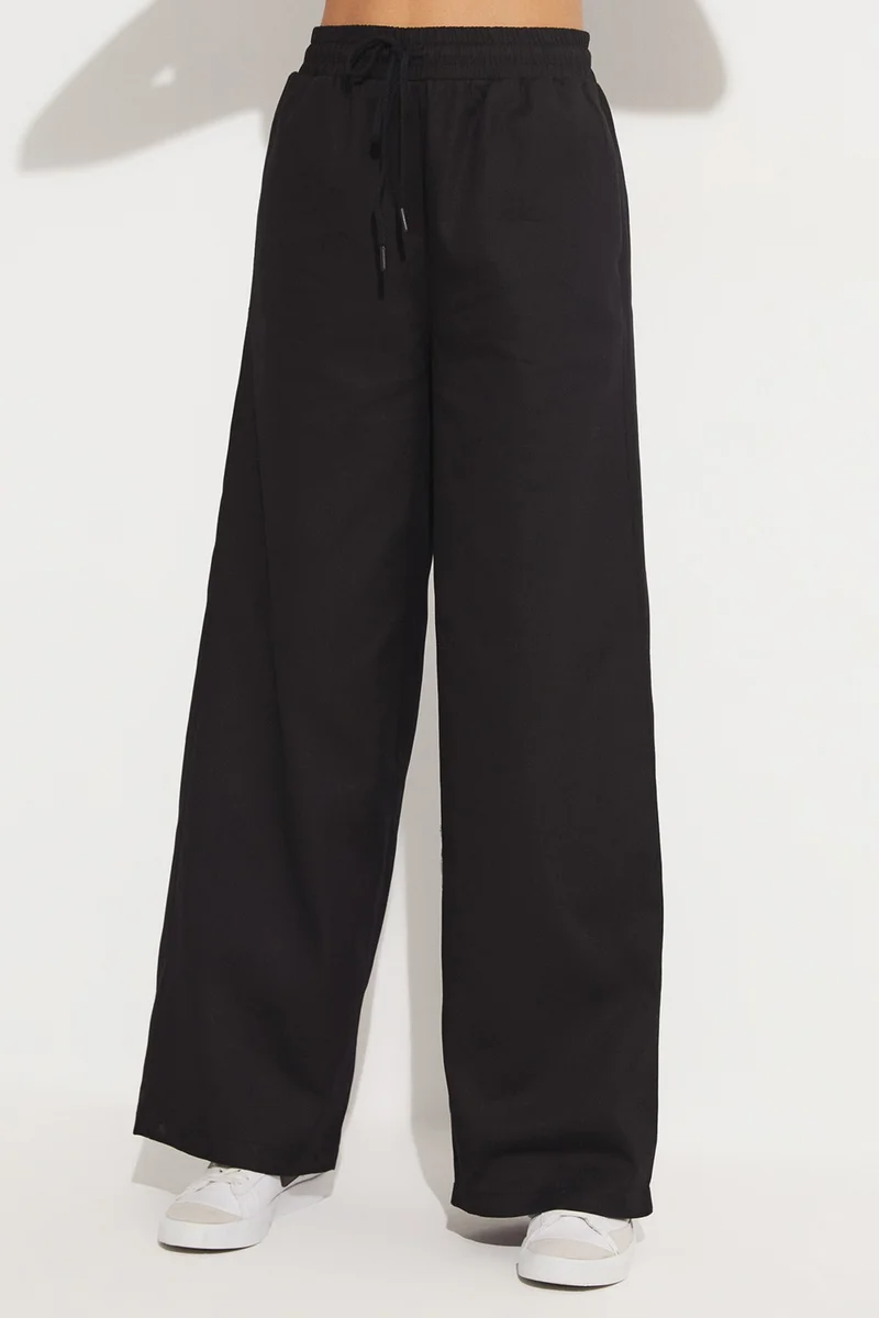 JUNE Women's Exclusive Relaxed Cut Wide Leg/Wide Leg Elastic Waist 100% Cotton Woven Trousers