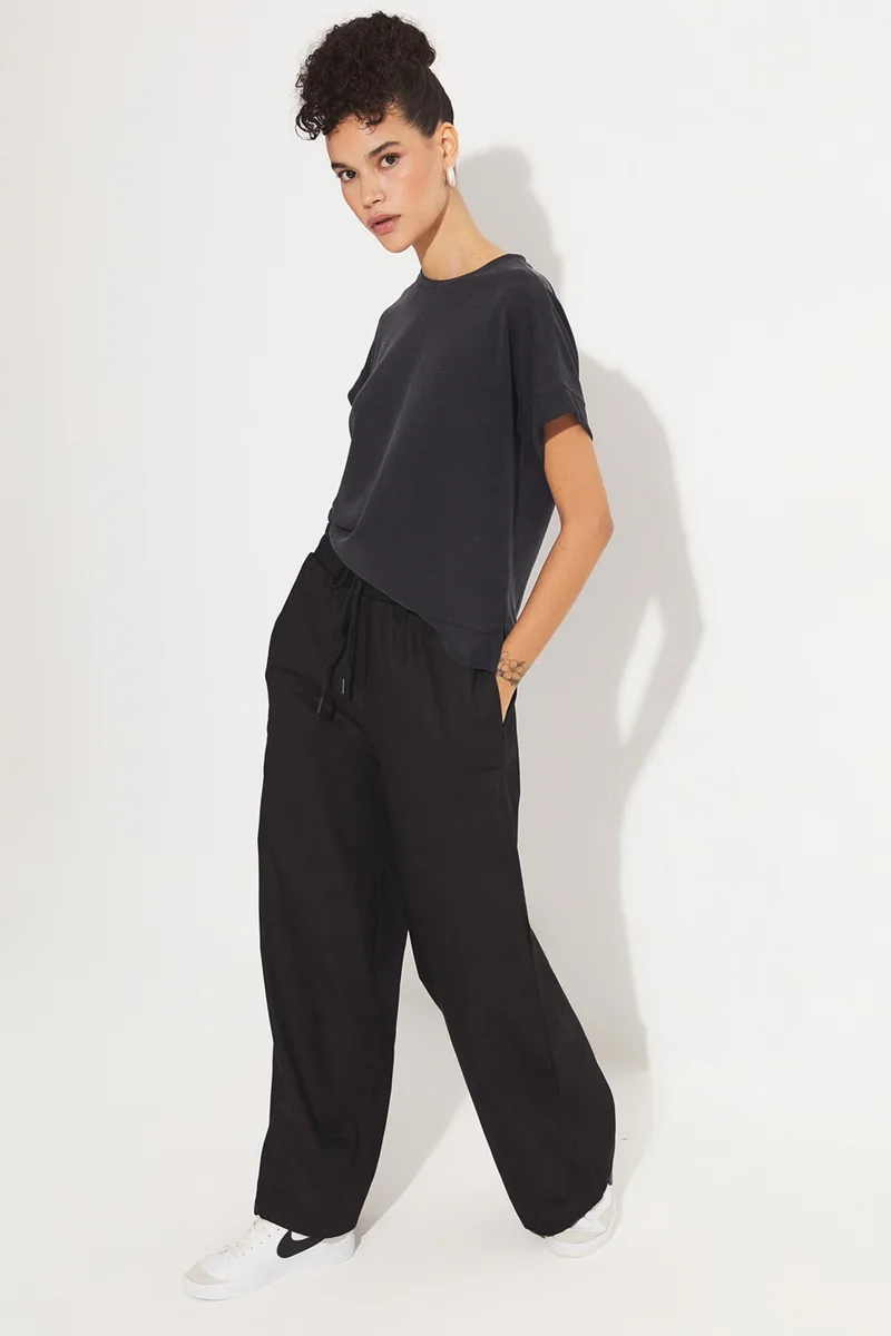 JUNE Women's Exclusive Relaxed Cut Wide Leg/Wide Leg Elastic Waist 100% Cotton Woven Trousers