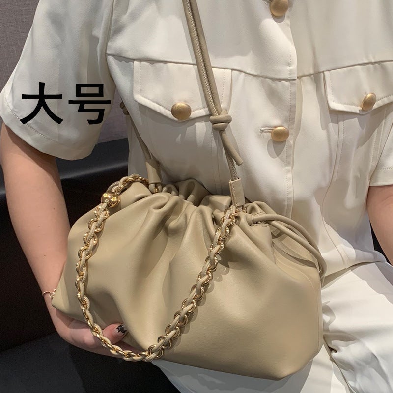 Celebrity-Style Sheepskin Small Lucky Bag 2025 Model Luo'S New Chinese-Style Pleated Drawstring Underarm Cloud Bag - Image 3