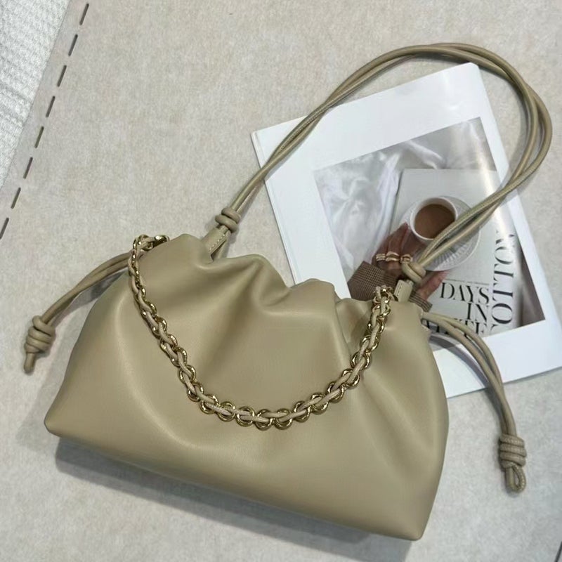 Celebrity-Style Sheepskin Small Lucky Bag 2025 Model Luo'S New Chinese-Style Pleated Drawstring Underarm Cloud Bag - Image 2