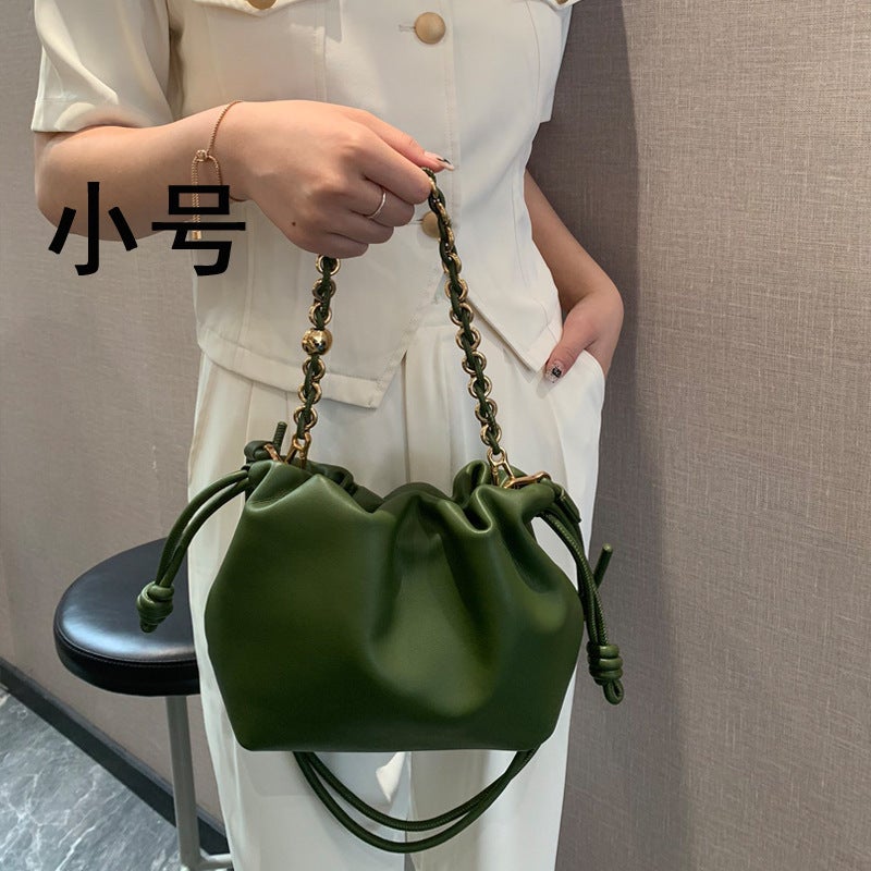 Celebrity-Style Sheepskin Small Lucky Bag 2025 Model Luo'S New Chinese-Style Pleated Drawstring Underarm Cloud Bag - Image 5