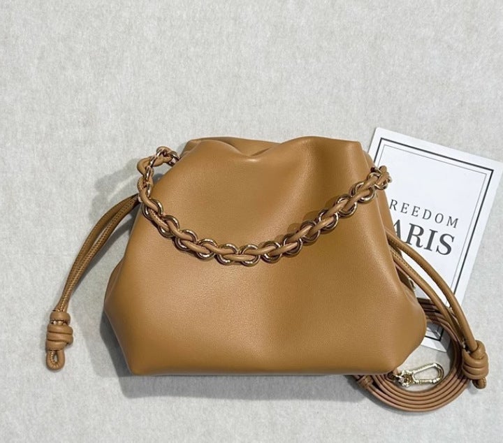 Celebrity-Style Sheepskin Small Lucky Bag 2025 Model Luo'S New Chinese-Style Pleated Drawstring Underarm Cloud Bag - Image 1