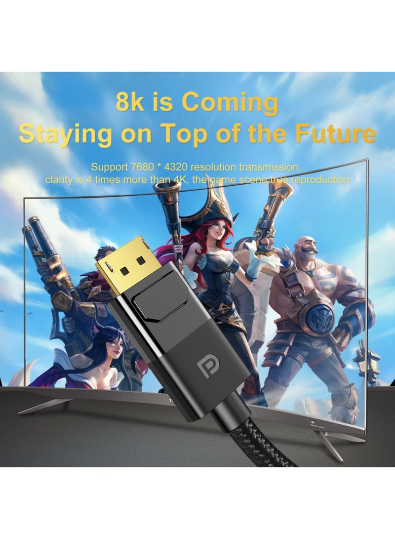 مينديبوريت كابل Mindpure DisplayPort 1.4 بطول 2 متر، 32.4 جيجابت في الثانية، يدعم 8K 60Hz و4K 144Hz، كابل ديسبلي بورت 1.4، يدعم G-SYNC وFreeSync وHDR، مثالي لشاشات الألعاب وبطاقات RTX 4080/4090 - Image 3