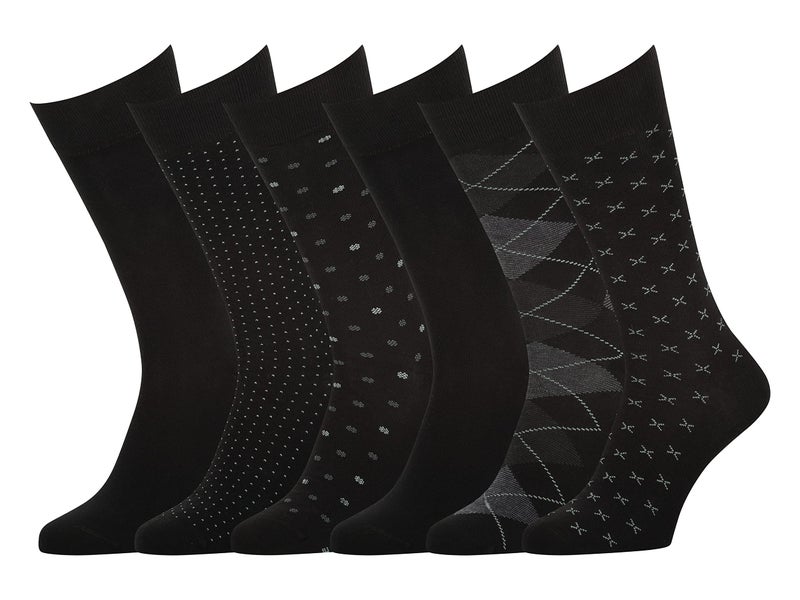 Easton Marlowe Mens Black Dress Socks Size 10-13 - Cotton Classic Patterns 6 Pack #4-1 - Image 5