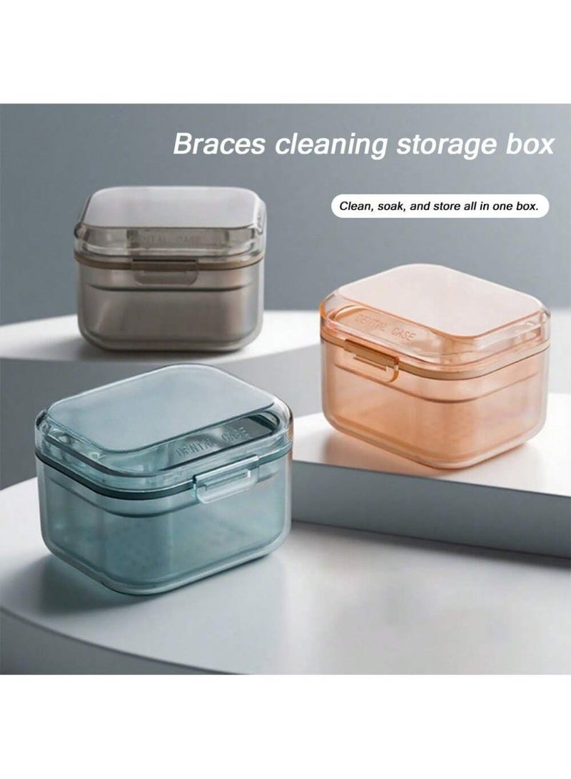 Dental Case Denture Bath Box, Leakproof Double Layer with Strainer, Braces Retainer Cleaning Storage Container for Soaking, Travel & Home Use - Image 1