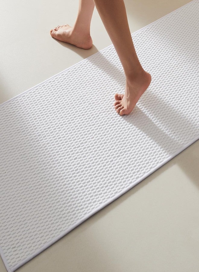 TYUU Bathroom Runner Rug, Long Bath Mat Washable Thin Quick Dry Low Pile Bathroom Runner Rugs 24 x 60 Non Slip, White 24"x60" - Image 1