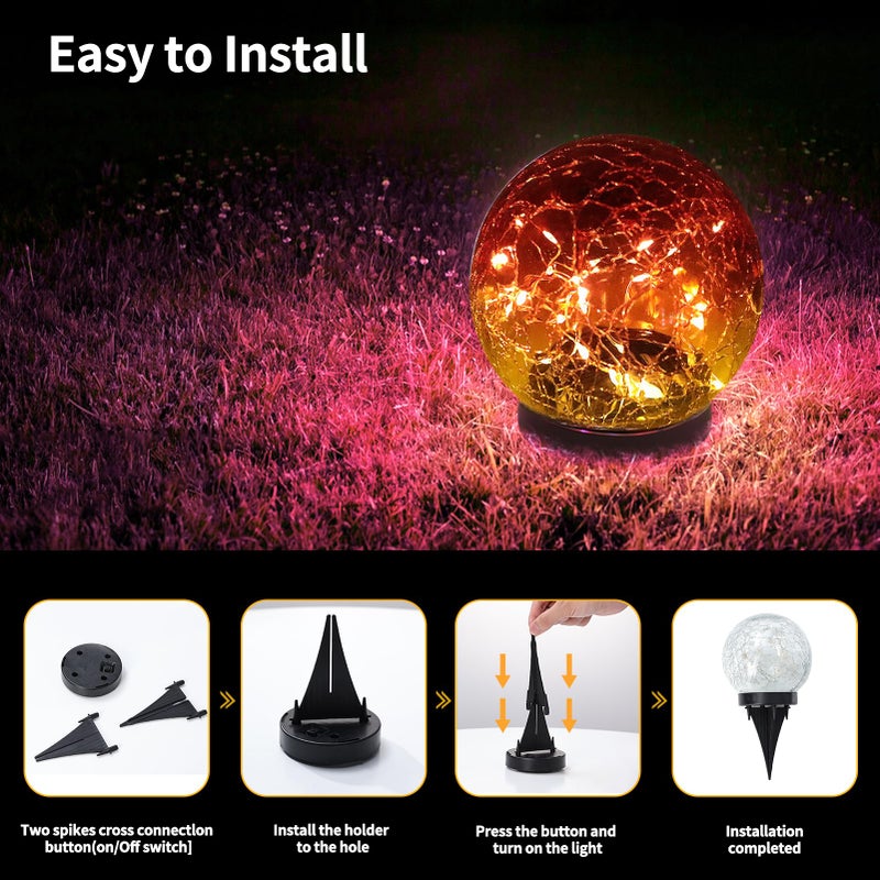 JKIMK Solar Globe Lights Outdoor Waterproof - Cracked Glass Ball Lights for Garden, Patio, Yard, Lawn and Backyard Decor - Decorative Orbs for Outside - Image 4