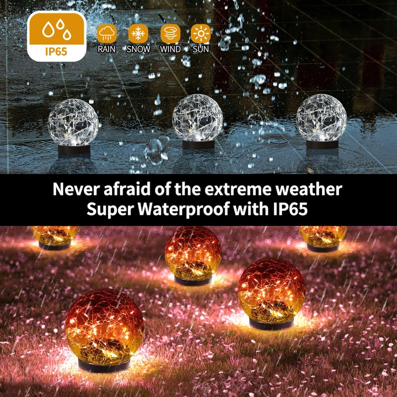 JKIMK Solar Globe Lights Outdoor Waterproof - Cracked Glass Ball Lights for Garden, Patio, Yard, Lawn and Backyard Decor - Decorative Orbs for Outside - Image 3