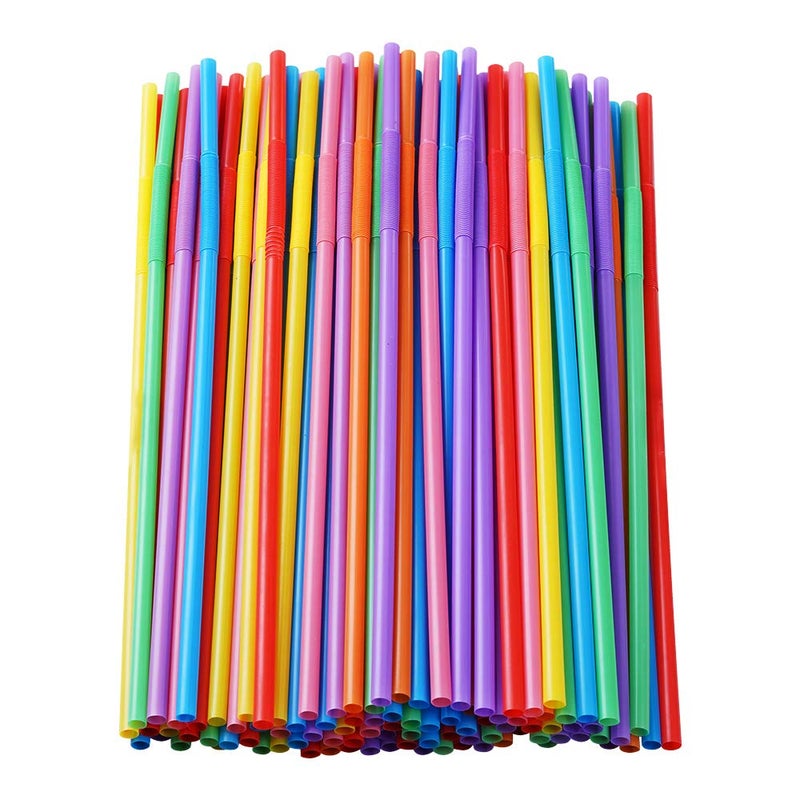 100 Pcs Colorful Plastic Long Flexible Straws023diameter and 102long