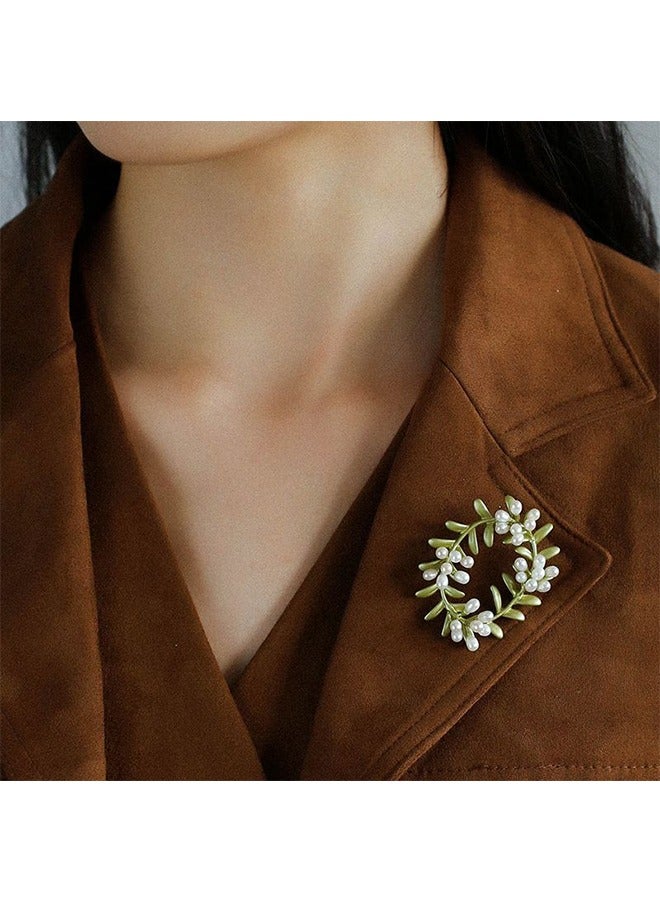 بيوند بروش أوراق خضراء لؤلؤية طبيعية ، دبابيس بروش مضادة للصدأ ومضادة للبهتان ، مشبك وشاح صدار للنساء للفتيات (أخضر) - Image 3