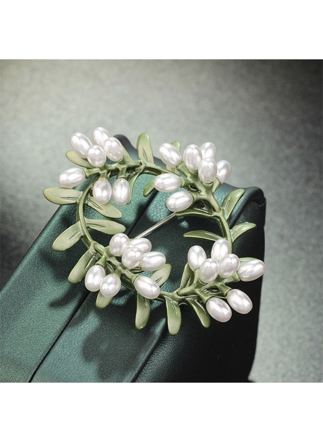 بيوند بروش أوراق خضراء لؤلؤية طبيعية ، دبابيس بروش مضادة للصدأ ومضادة للبهتان ، مشبك وشاح صدار للنساء للفتيات (أخضر) - Image 4