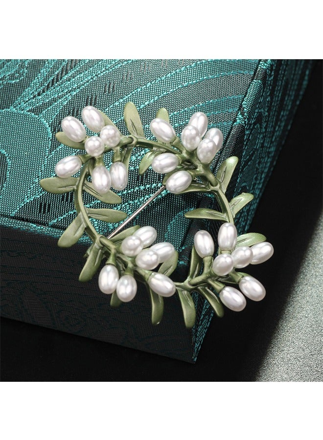 بيوند بروش أوراق خضراء لؤلؤية طبيعية ، دبابيس بروش مضادة للصدأ ومضادة للبهتان ، مشبك وشاح صدار للنساء للفتيات (أخضر) - Image 5