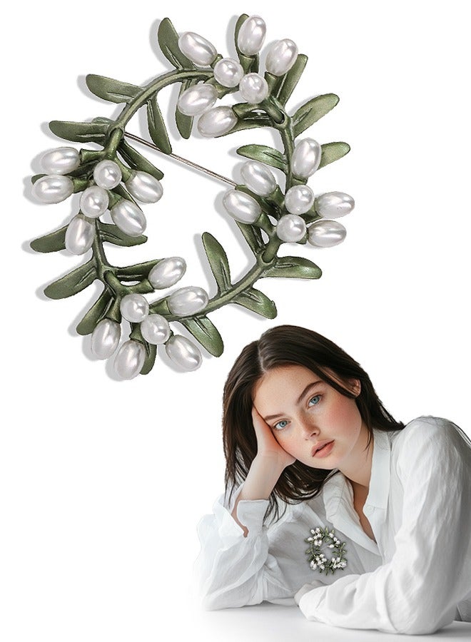 بيوند بروش أوراق خضراء لؤلؤية طبيعية ، دبابيس بروش مضادة للصدأ ومضادة للبهتان ، مشبك وشاح صدار للنساء للفتيات (أخضر) - Image 1