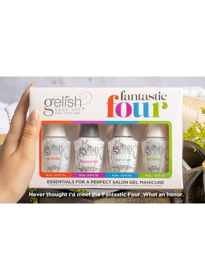 جيليش مجموعة Gelish Essential Fantastic Four - تحضير الأظافر برابط pH، جل أساس، جل مانع للتسرب Top It Off وزيت مغذي للبشرة - أساسيات مانيكير احترافية للحصول على لمعان يدوم طويلاً وخالٍ من التشقق. - Image 5