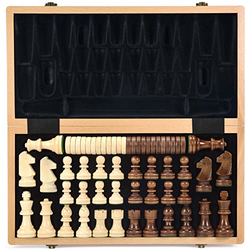 AMEROUS 15 Inches Wooden Chess  Checkers Set with Upgraded Weighted Chess Pieces  2 Extra Queen 24 Cherkers Pieces Instruction Chessmen Storage Slots Classic 2 in 1 Board Games - Image 1