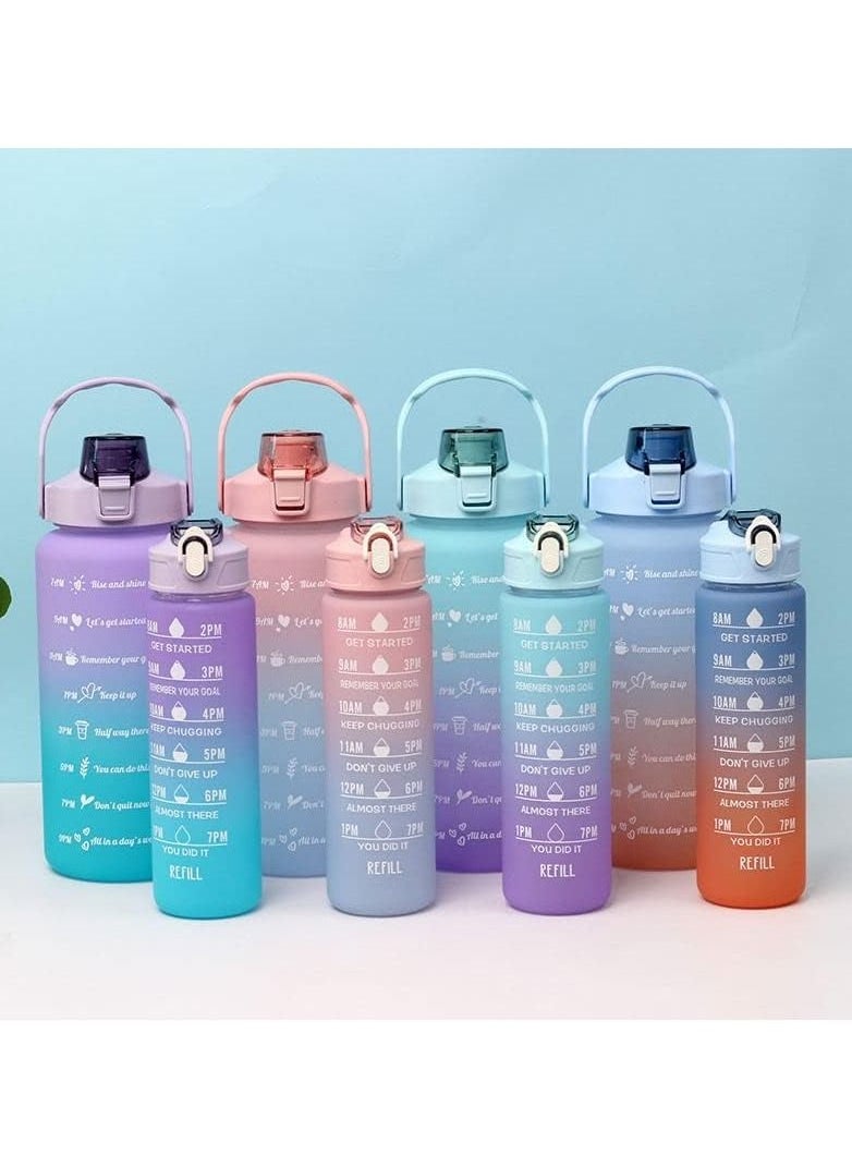 VIO Leakproof Free Water Bottles for Fitness Gym and Outdoor Sports Water Bottles with Time Marker Motivational Bottles with Straw Set of 2 2000ML 64 OZ and 700ML 24Oz Gradient Pink Blue  - Image 5
