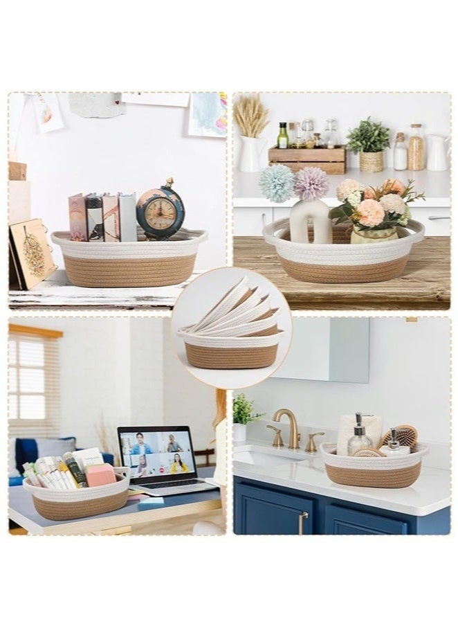 Bukela Oval Storage Basket 5 Pieces Set-Natural Cotton Rope Woven Basket, Storage Box for Organizing Small Baskets Dog Toy Basket with Handle, Cat Toy Box, Bathroom Organizer Bucket - Image 4