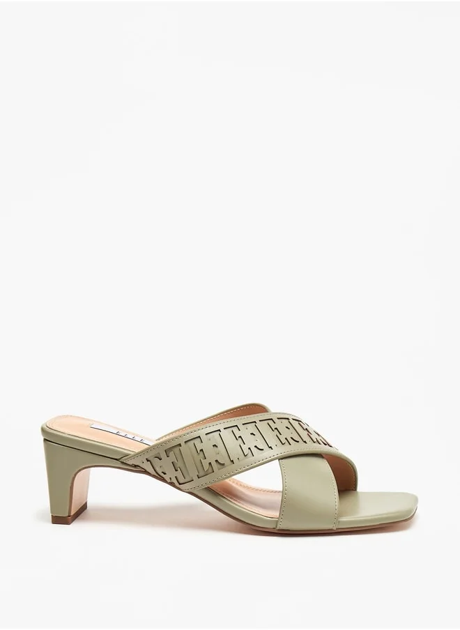 ELLE Women's Cross Strap Slip-On Sandals with Block Heels