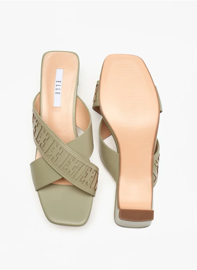 ELLE Women's Cross Strap Slip-On Sandals with Block Heels