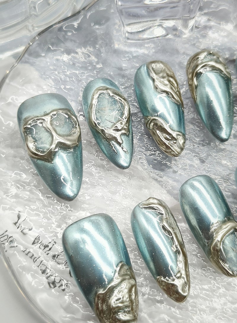 HUOYUAN JIA 10pcs Handmade Press On Nails,Reusable and Removable Almond Shaped Fake Nails, Comes with A Rubbing Strip and A Piece of Jelly Glue for Fashionable Women's Holiday Gifts,Fake Nail Set  - Image 2