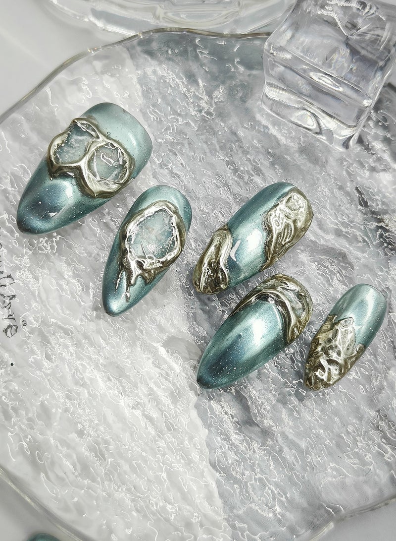 HUOYUAN JIA 10pcs Handmade Press On Nails,Reusable and Removable Almond Shaped Fake Nails, Comes with A Rubbing Strip and A Piece of Jelly Glue for Fashionable Women's Holiday Gifts,Fake Nail Set  - Image 3