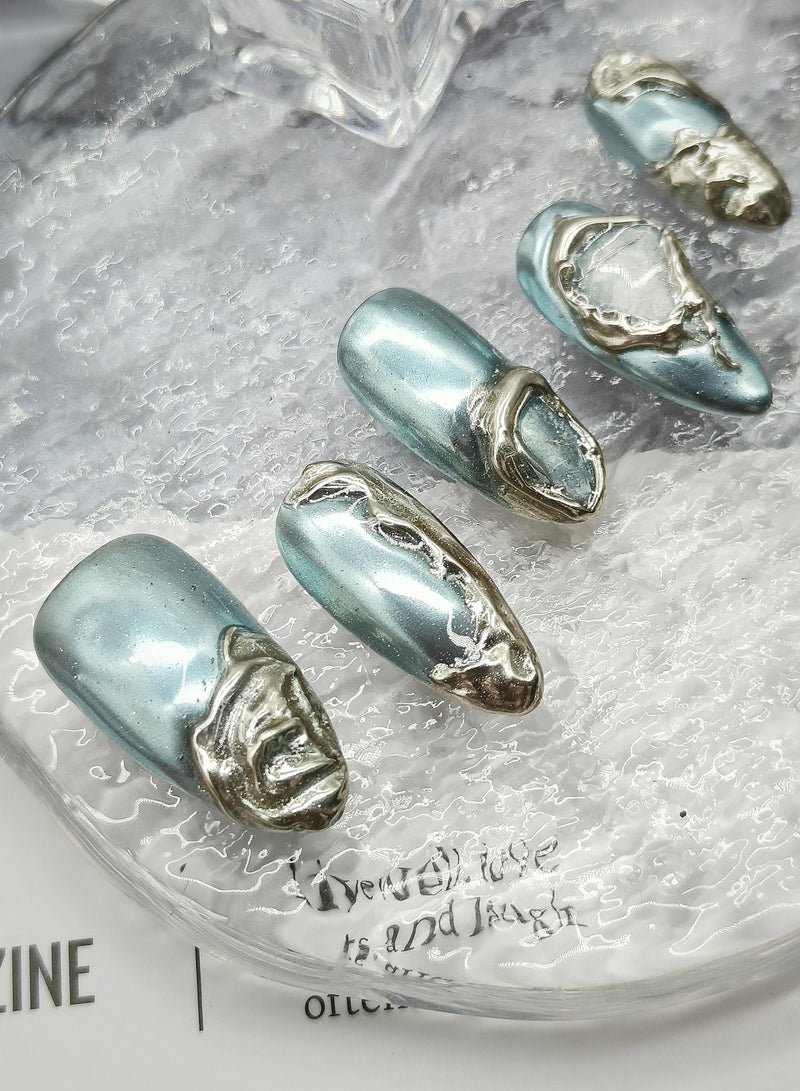 HUOYUAN JIA 10pcs Handmade Press On Nails,Reusable and Removable Almond Shaped Fake Nails, Comes with A Rubbing Strip and A Piece of Jelly Glue for Fashionable Women's Holiday Gifts,Fake Nail Set  - Image 4