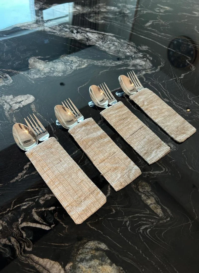 Tohfa Luxe Silk Jute Silver Cutlery Holder – Set of 4