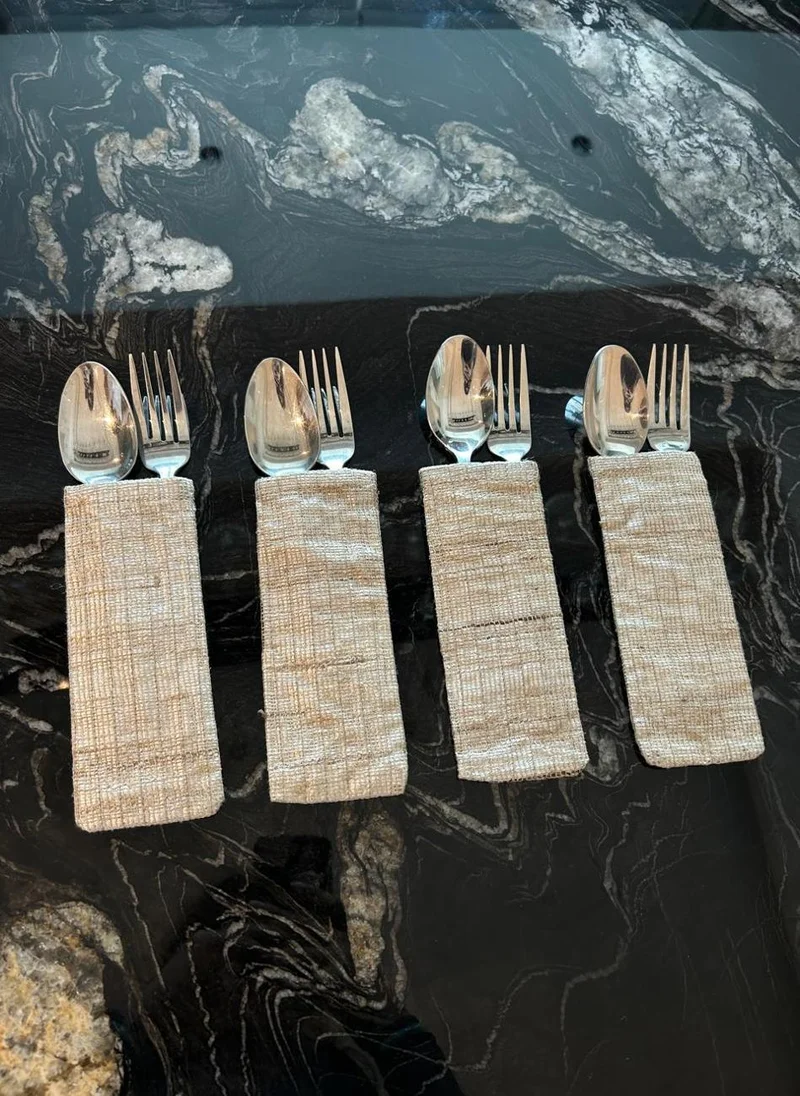 Tohfa Luxe Silk Jute Silver Cutlery Holder – Set of 4