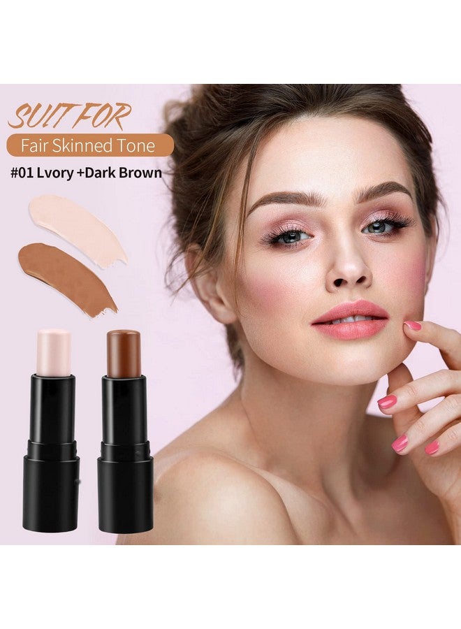 POPMISOLER Cream Contour Stick Makeup Highlighter Stick Concealer Stick With Double Ended Design Cream Bronzer Stick Long Lasting Professional Makeup Contour, Shaping 3D Face Effect (01)  - Image 3