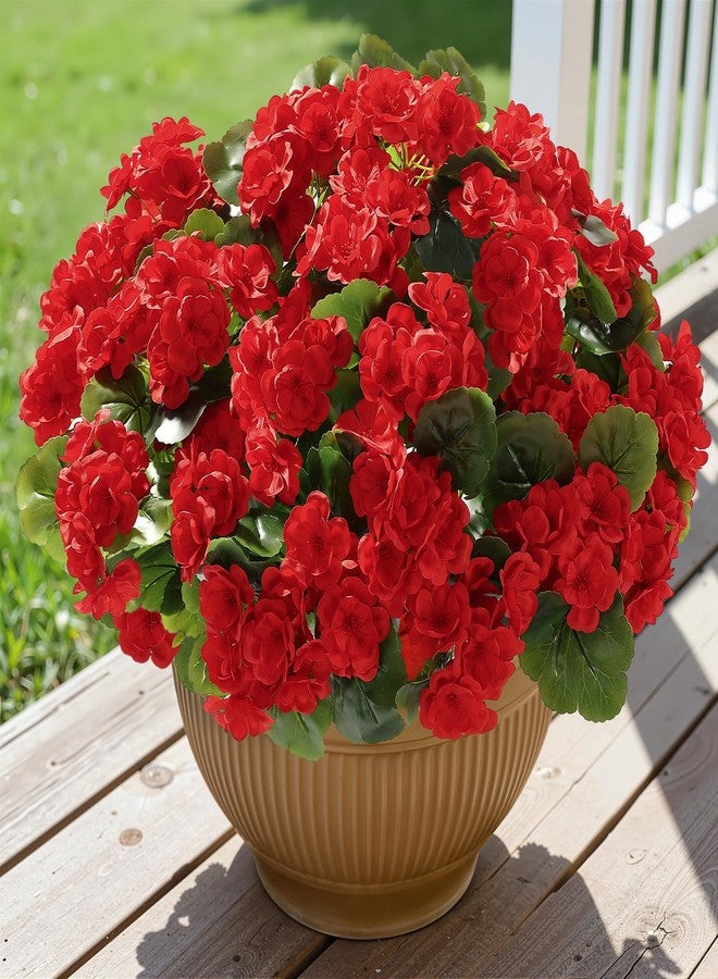 Alupssuc 8Pcs Artificial Geranium Flowers for Outdoors Decoration Silk Floral, UV Resistant Fake Plants, Faux Flower for Porch Garden Table Centerpieces Home Indoor Outside Spring Decor(8, Red) - Image 2