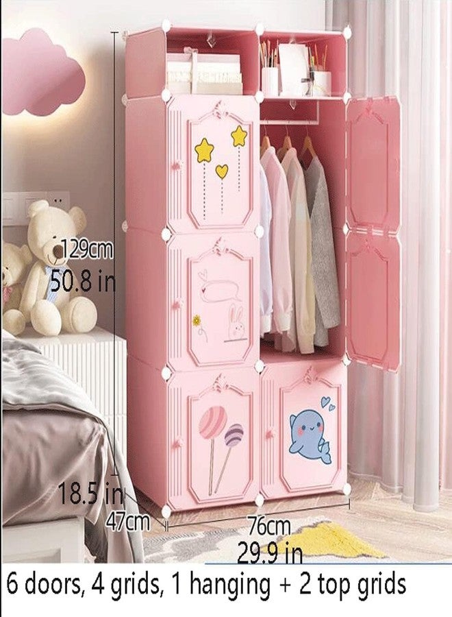 LUHI Plastic Wardrobe for Kids Clothes – Easy to Use Anti-Skid & Non-Slip Effective Professional, Plastic Cupboard for Kids, Foldable Almirah, Collapsible Wardrobe (Pink HA1, 8-Shelf-6-Door) - Image 2