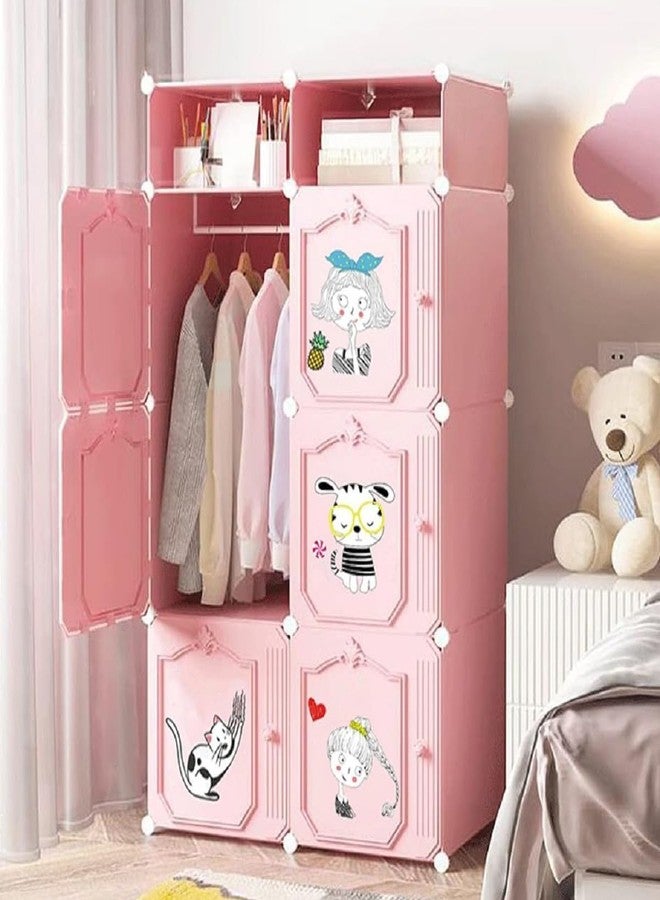 LUHI Plastic Wardrobe for Kids Clothes – Easy to Use Anti-Skid & Non-Slip Effective Professional, Plastic Cupboard for Kids, Foldable Almirah, Collapsible Wardrobe (Pink HA1, 8-Shelf-6-Door) - Image 1