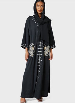 Coco Desert Embroidered Pocket Abaya  - Image 4