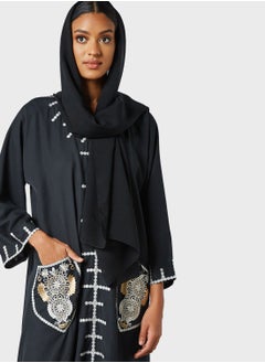 Coco Desert Embroidered Pocket Abaya  - Image 3