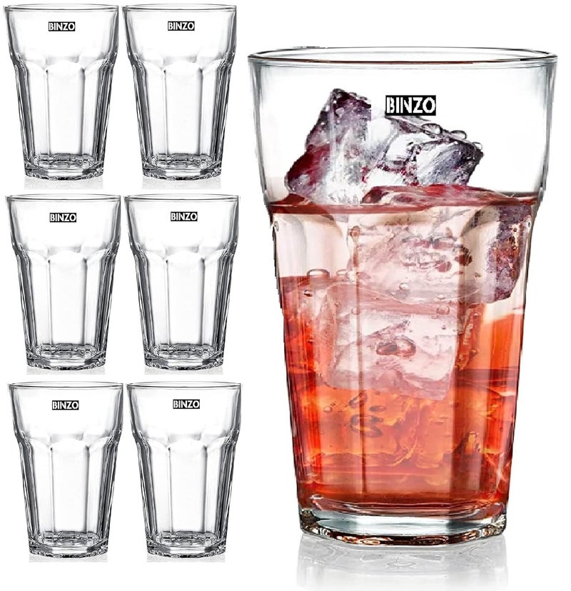 BINZO Glass Water Juice Glasses Set of 6 300 ml Stackable Drinking Durable Thick Tumblers Microwave Dishwasher Safe for Kitchen Home Fridge - Image 1