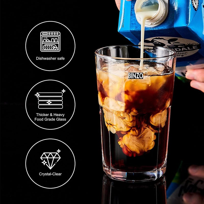 BINZO Glass Water Juice Glasses Set of 6 300 ml Stackable Drinking Durable Thick Tumblers Microwave Dishwasher Safe for Kitchen Home Fridge - Image 3