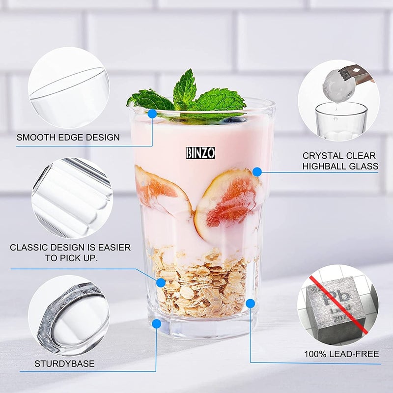 BINZO Glass Water Juice Glasses Set of 6 300 ml Stackable Drinking Durable Thick Tumblers Microwave Dishwasher Safe for Kitchen Home Fridge - Image 4